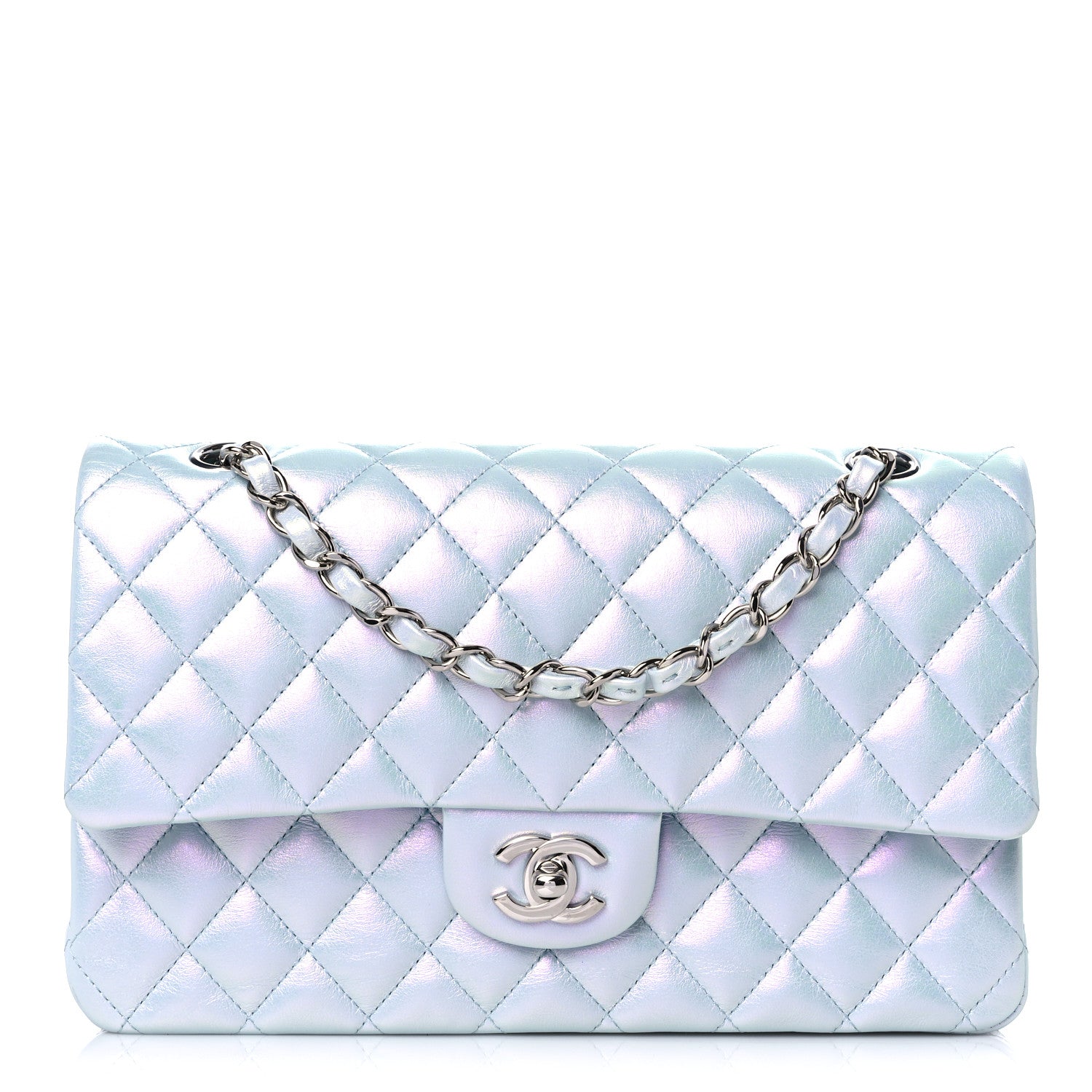 Chanel Iridescent Calfskin Quilted Medium Double Flap Light Blue 1 of 9