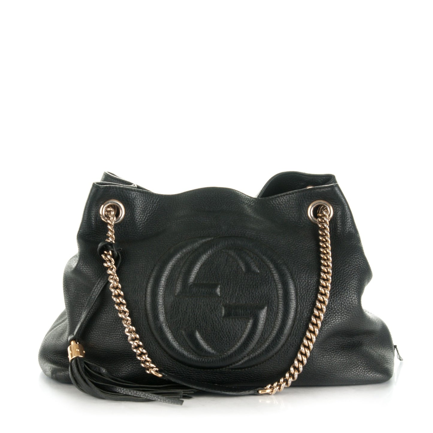 Pebbled Calfskin Medium Soho Chain Shoulder Bag Black