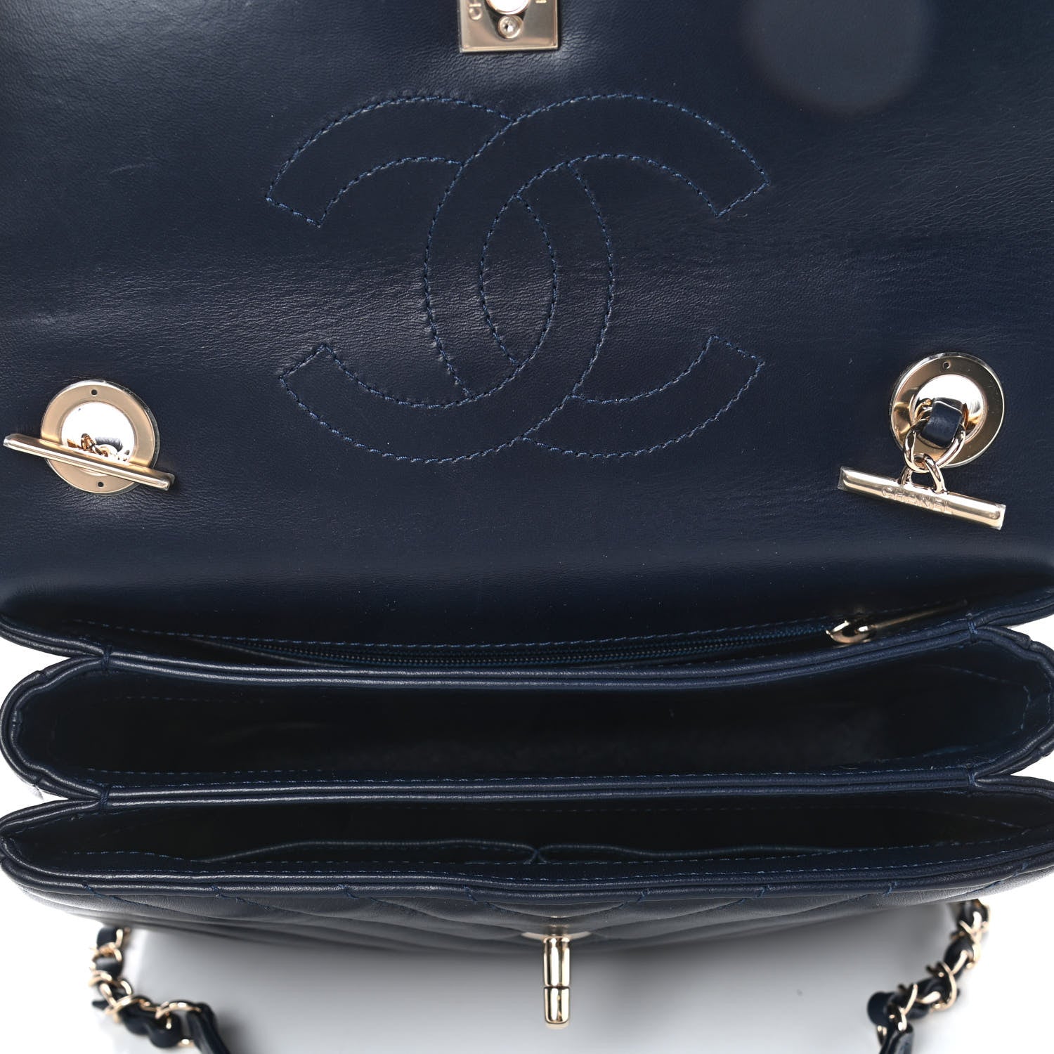 Chanel Lambskin Chevron Quilted Small Trendy CC Flap Dual Handle Bag Navy 4 of 4