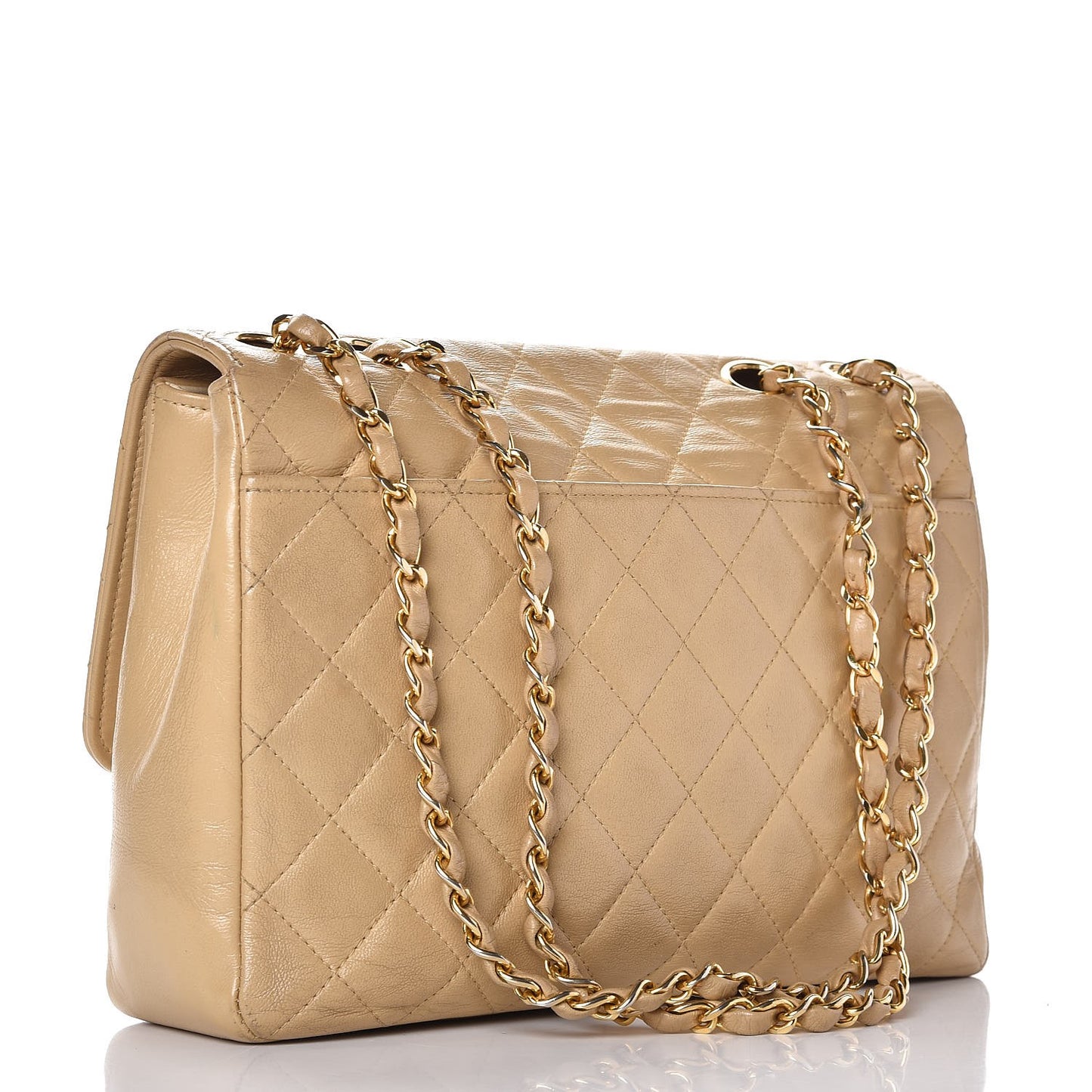 Lambskin Quilted Medium Single Flap Beige
