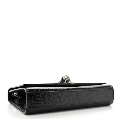 Saint Laurent Calfskin Crocodile Embossed Medium Classic Monogram Kate Tassel Satchel Black 4 of 17