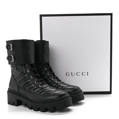 Gucci Nappa Frances GG Matelasse Platform Combat Boots 37 Black 10 of 10