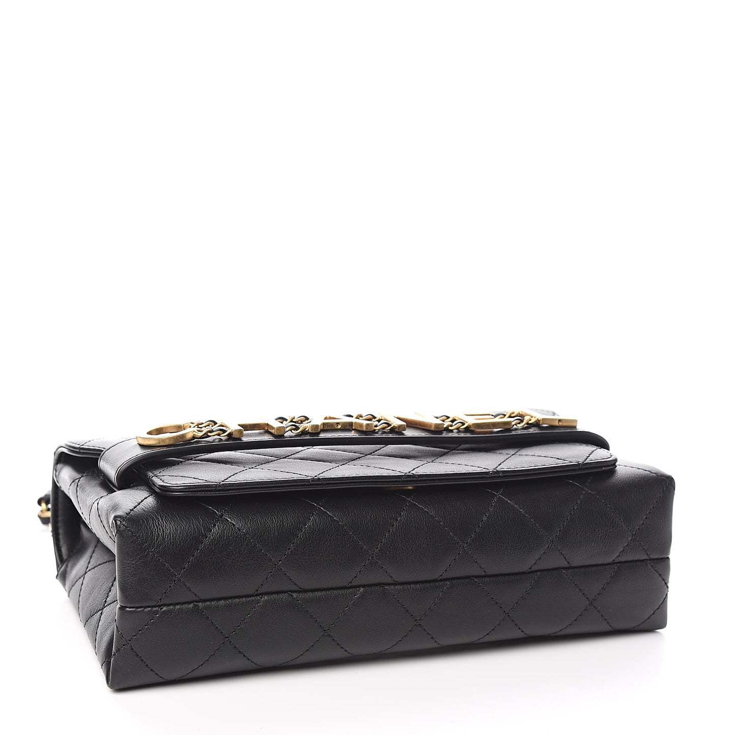 Calfskin Quilted Enchained Flap Black