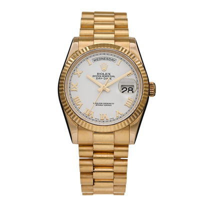 Rolex 18K Yellow Gold 36mm Oyster Perpetual Day-Date President Watch White Roman 118238 1 of 5