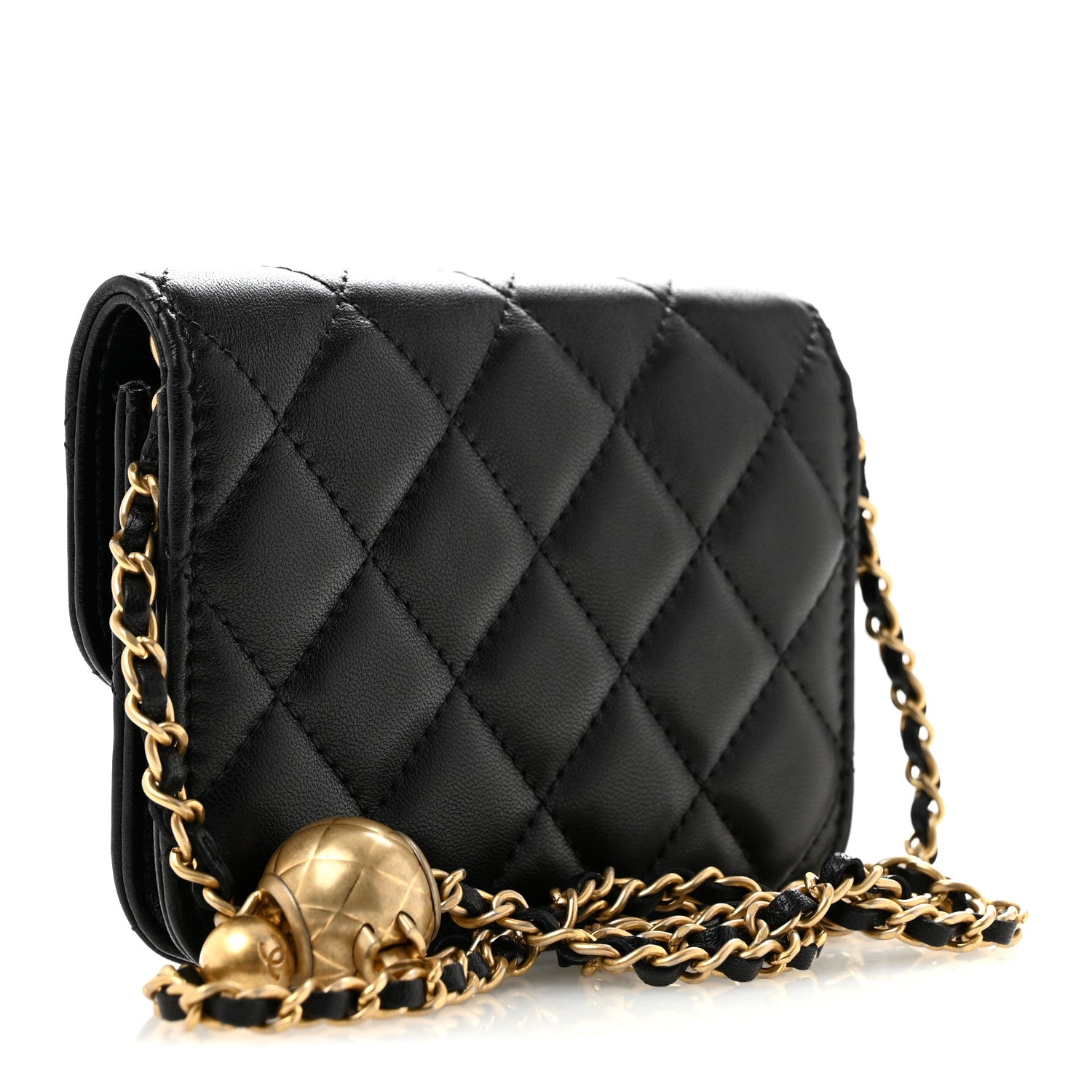 Chanel Lambskin Quilted Pearl Crush Clutch With Chain Black 3 of 12