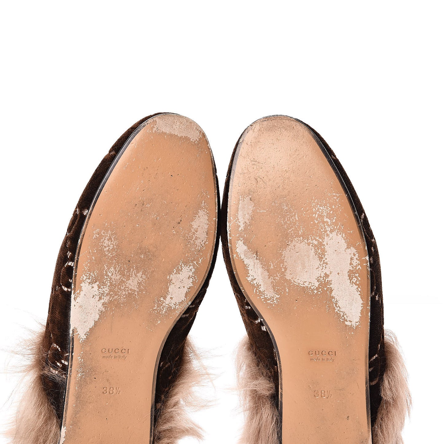 Velvet GG Monogram Fur Womens Princetown Slippers 38.5 Brown Black Natural
