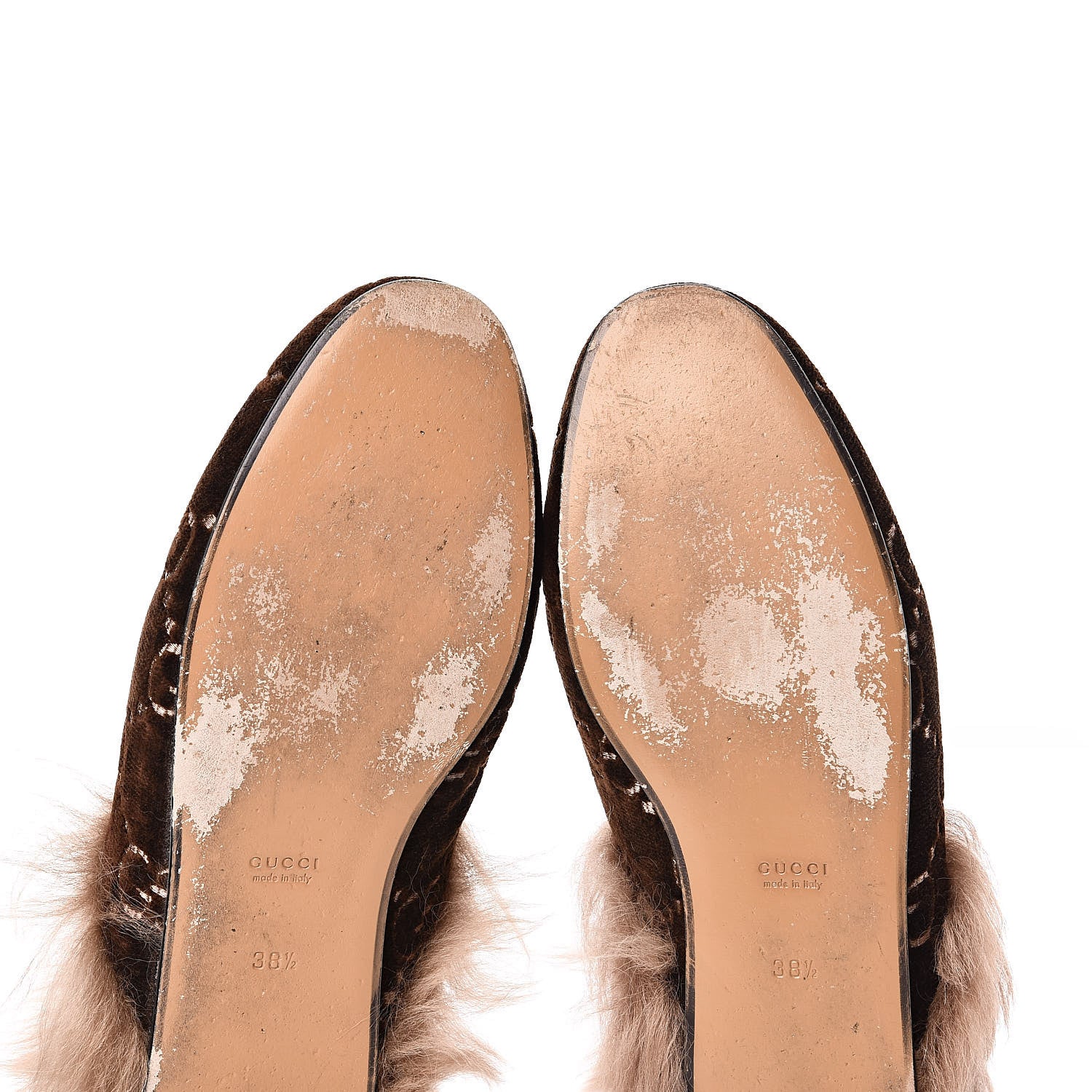 Gucci Velvet GG Monogram Fur Womens Princetown Slippers 38.5 Brown Black Natural 7 of 9