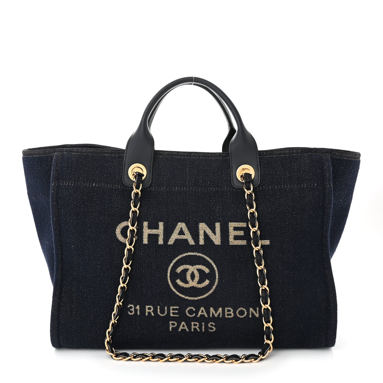 Chanel Lurex Canvas Medium Deauville Tote Navy Blue Gold 1 of 11