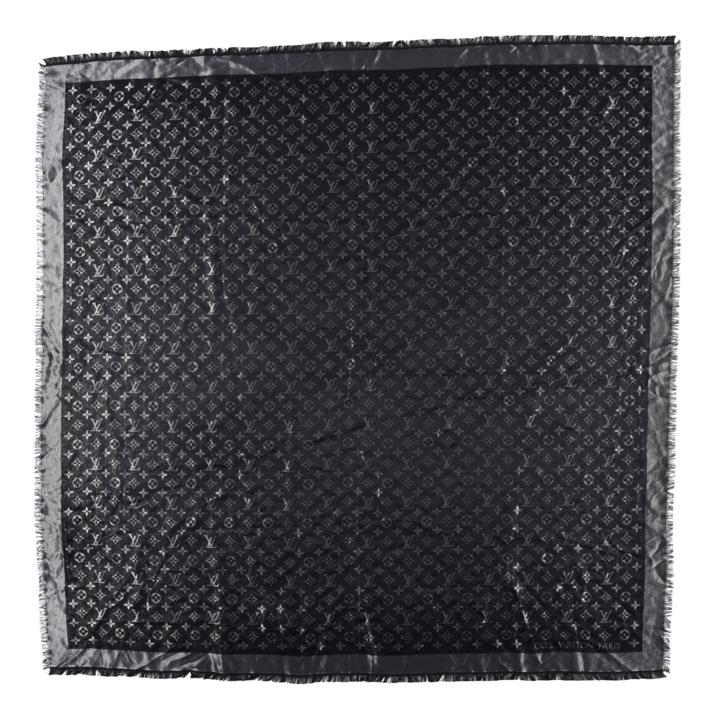Silk Lurex Wool Monogram Shine Shawl Black