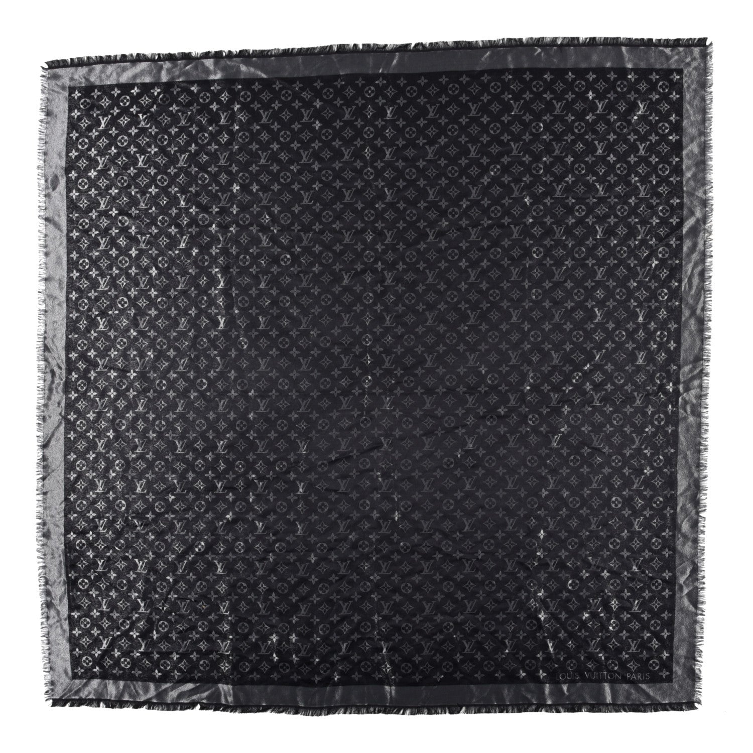 Louis Vuitton Silk Lurex Wool Monogram Shine Shawl Black 1 of 4