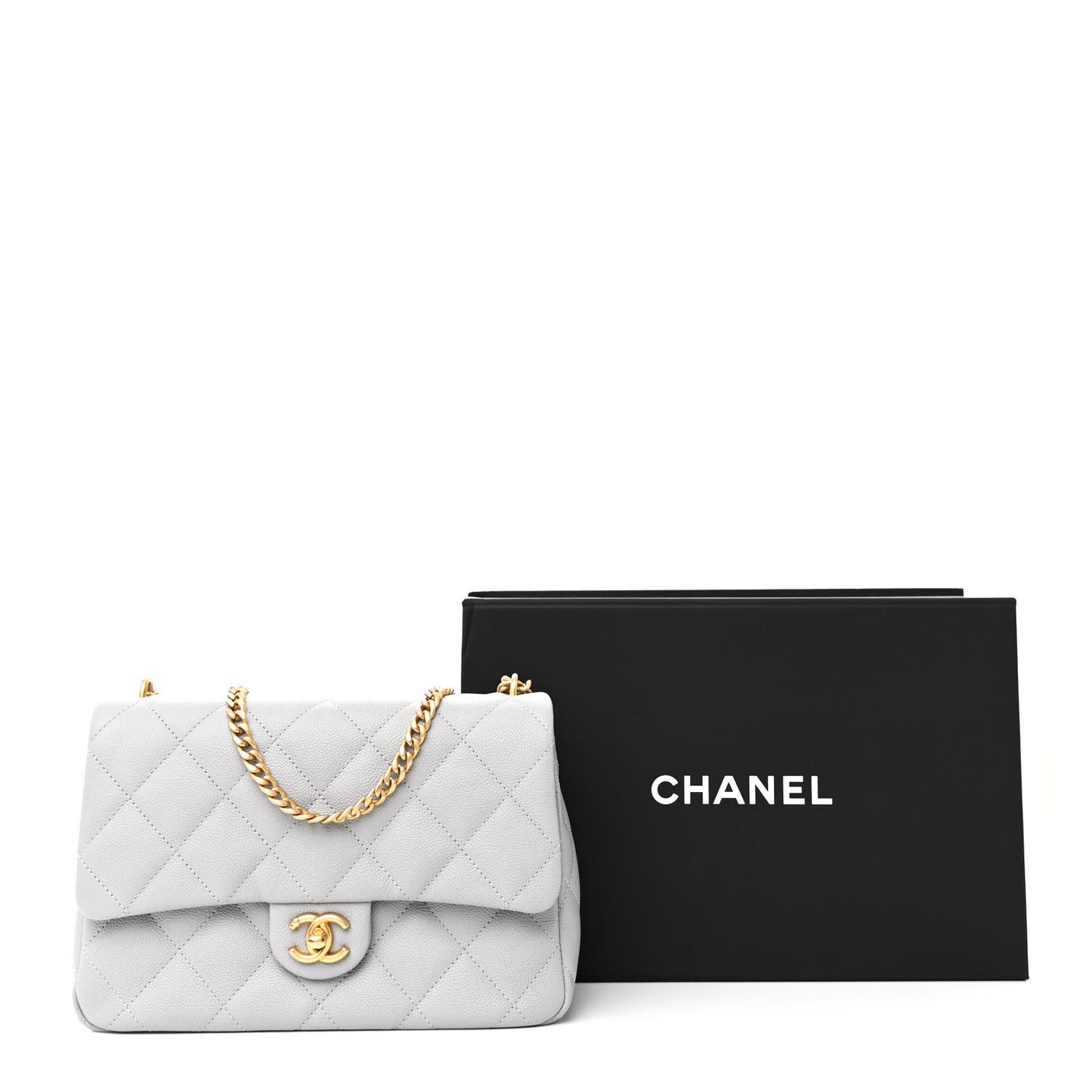 Caviar Quilted Sweetheart Flap Grey