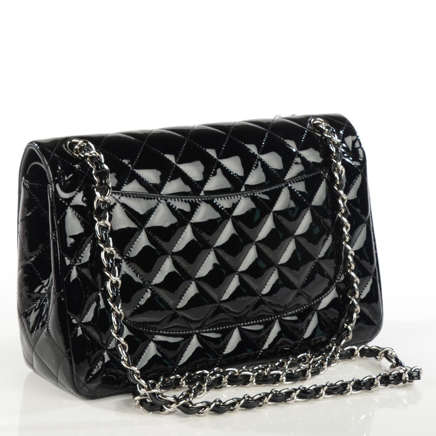Patent Quilted Jumbo Double Flap Black