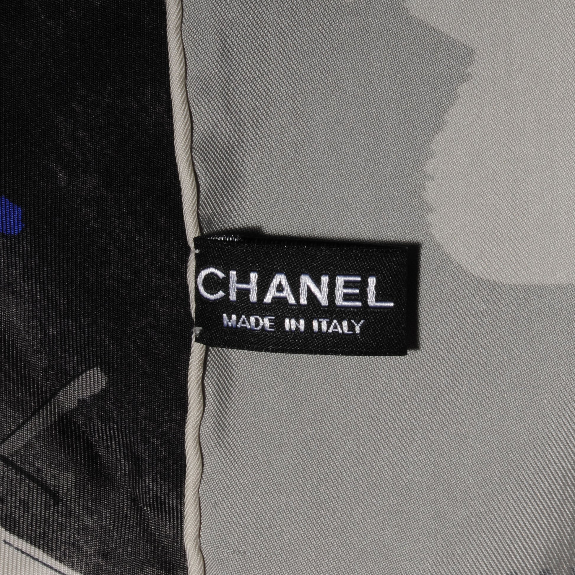 Chanel Silk Camellia Flower Scarf Black Grey 4 of 5