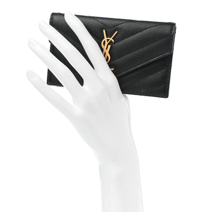 Saint Laurent Grain De Poudre Matelasse Chevron Monogram Compact Wallet Black 2 of 9