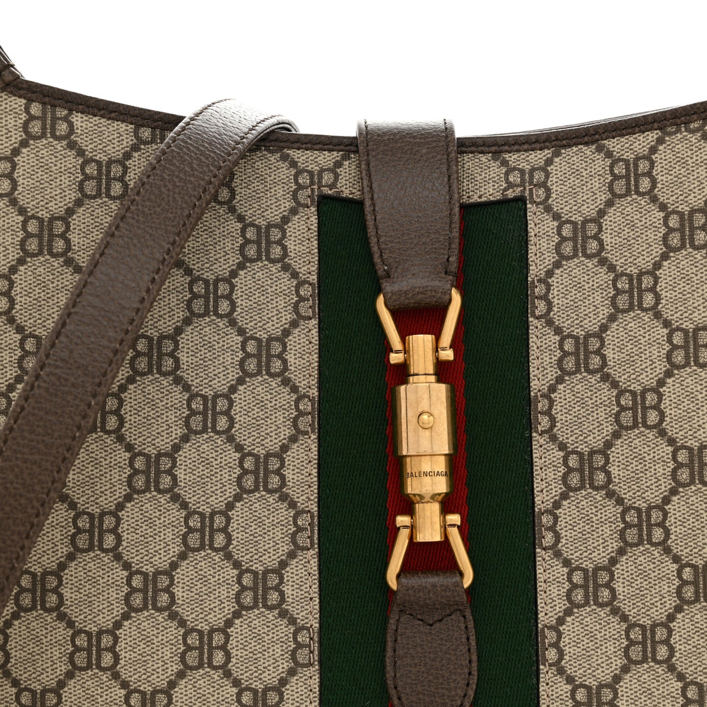 X BALENCIAGA Supreme Monogram Calfskin Web Medium Jackie 1961 Hobo Beige Ebony