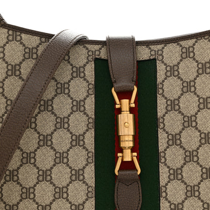 Gucci X BALENCIAGA Supreme Monogram Calfskin Web Medium Jackie 1961 Hobo Beige Ebony 8 of 12