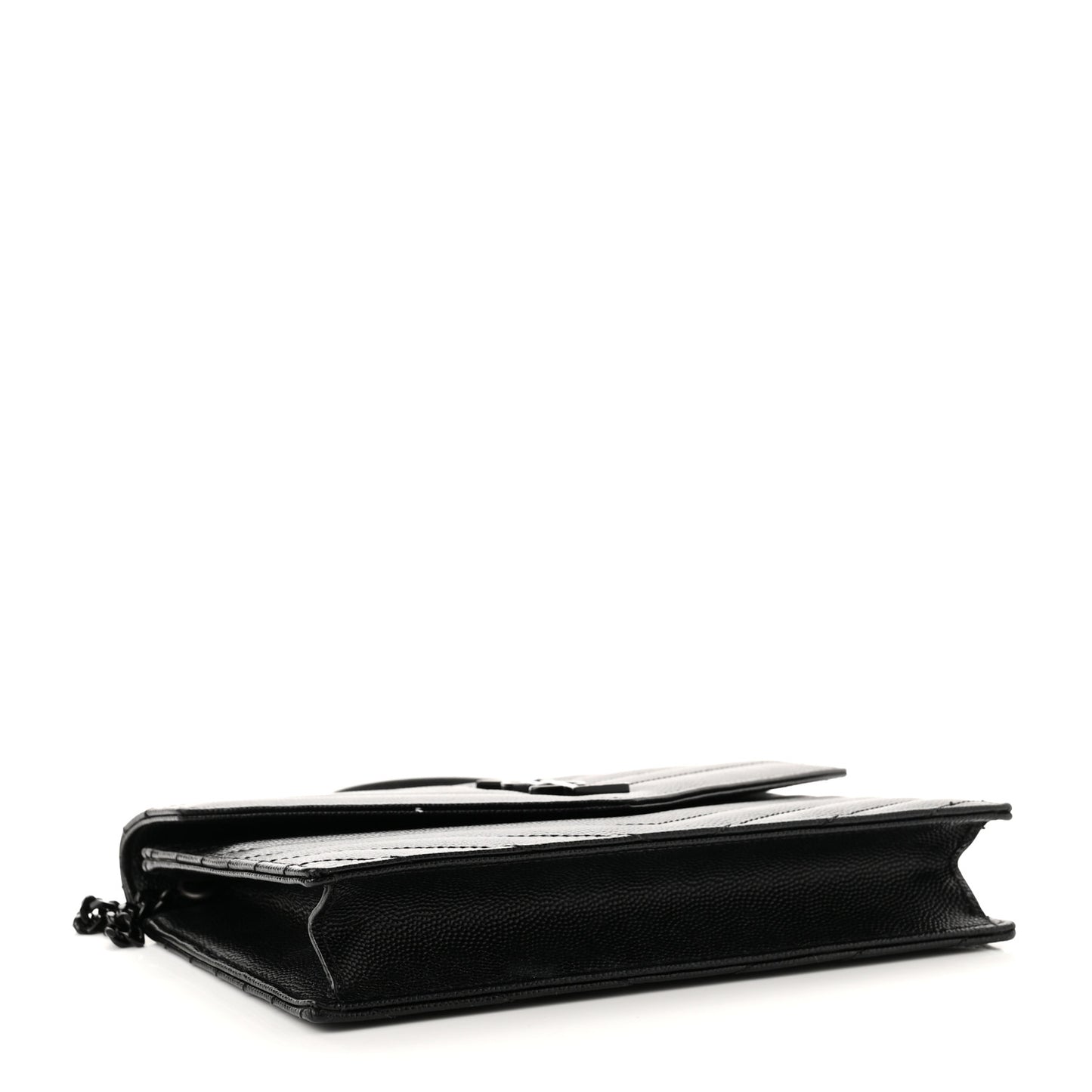 Grain De Poudre Matelasse Chevron Monogram Monochrome Envelope Chain Wallet Black