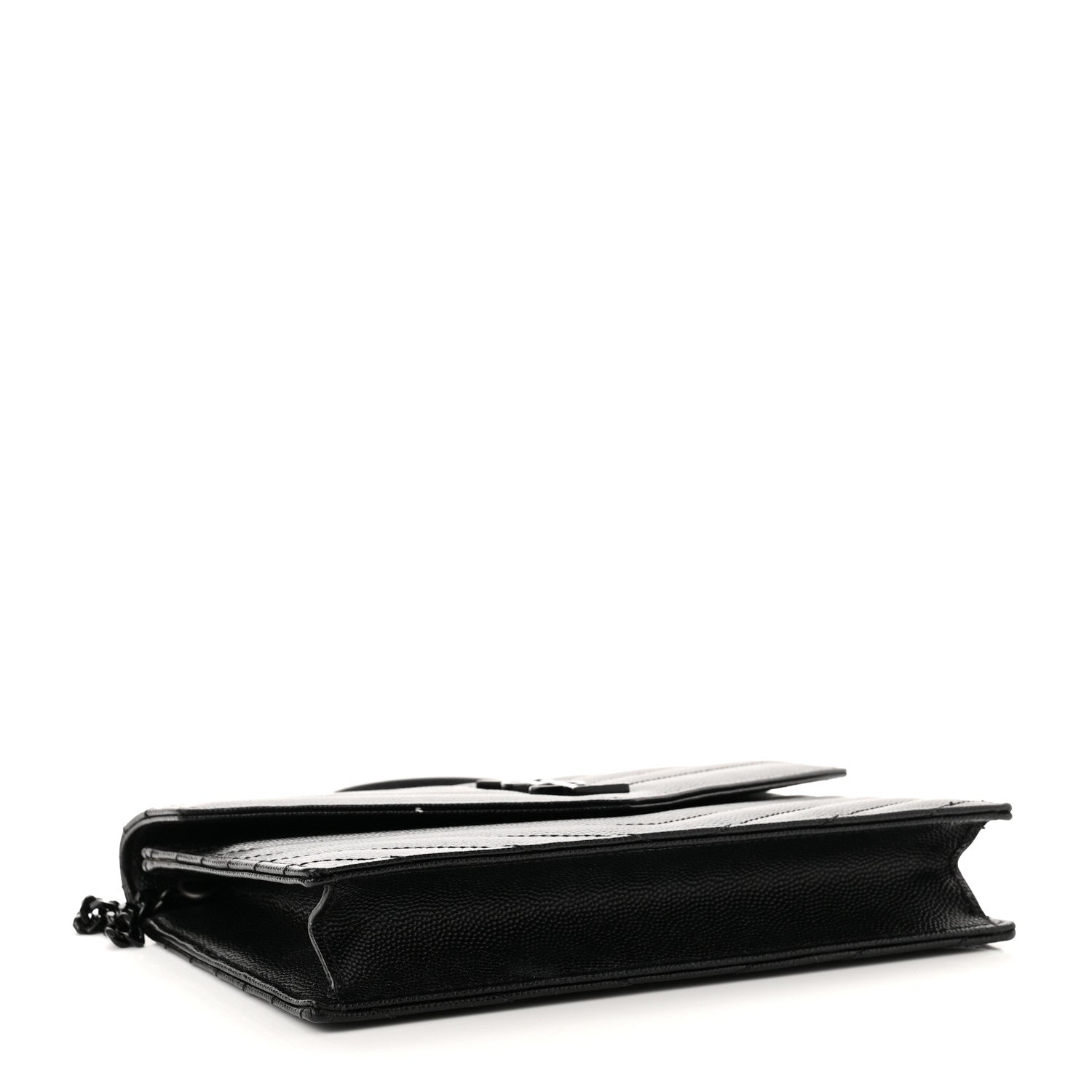 Saint Laurent Grain De Poudre Matelasse Chevron Monogram Monochrome Envelope Chain Wallet Black 3 of 9