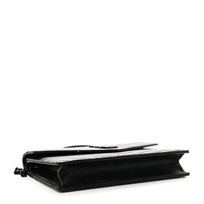 Saint Laurent Grain De Poudre Matelasse Chevron Monogram Monochrome Envelope Chain Wallet Black 3 of 9
