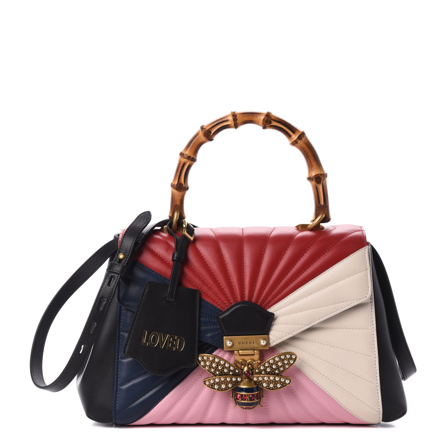 Gucci Calfskin Bamboo Trapuntata Queen Margaret Top Handle Bag Blue Agata Hibiscus Red Mystic White Sugar Pink 1 of 7