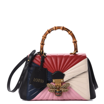 Gucci Calfskin Bamboo Trapuntata Queen Margaret Top Handle Bag Blue Agata Hibiscus Red Mystic White Sugar Pink 1 of 7