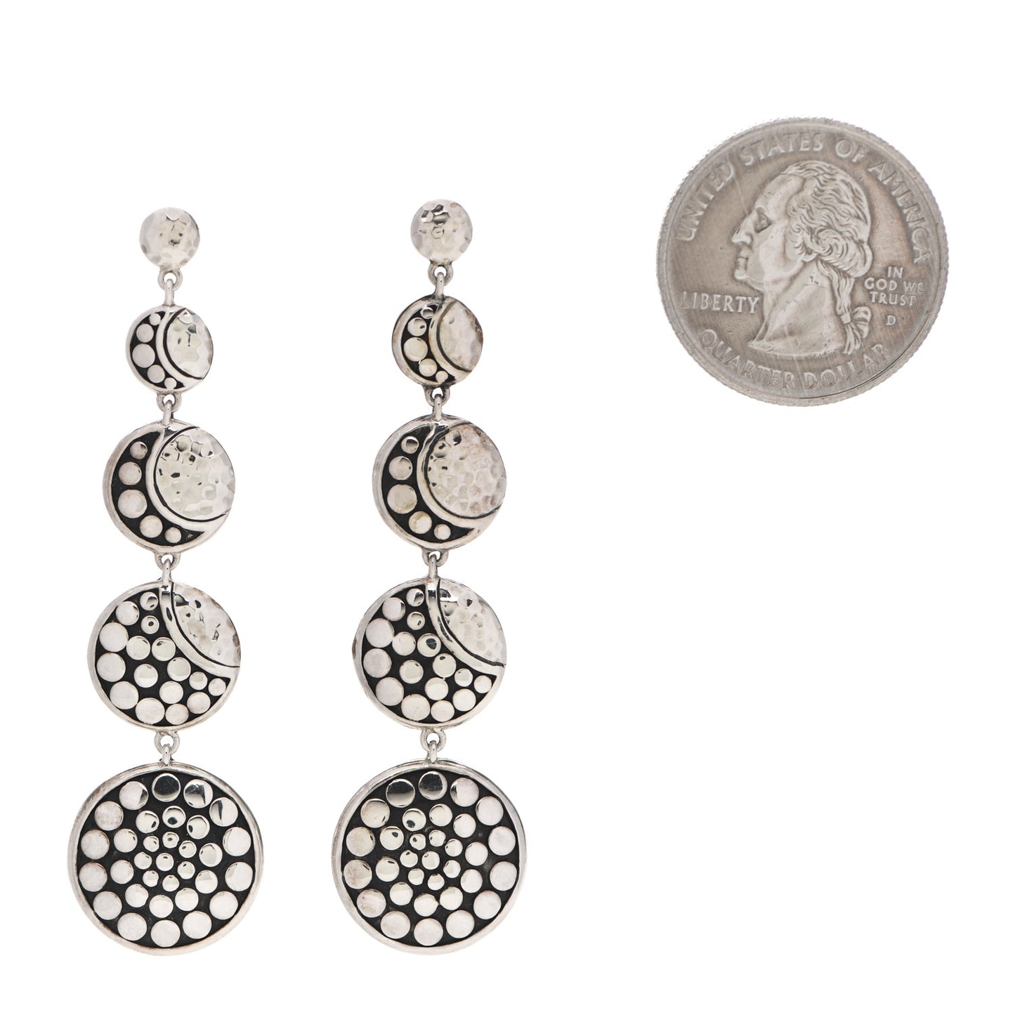 Sterling Silver Dot Moon Phase Drop Earrings