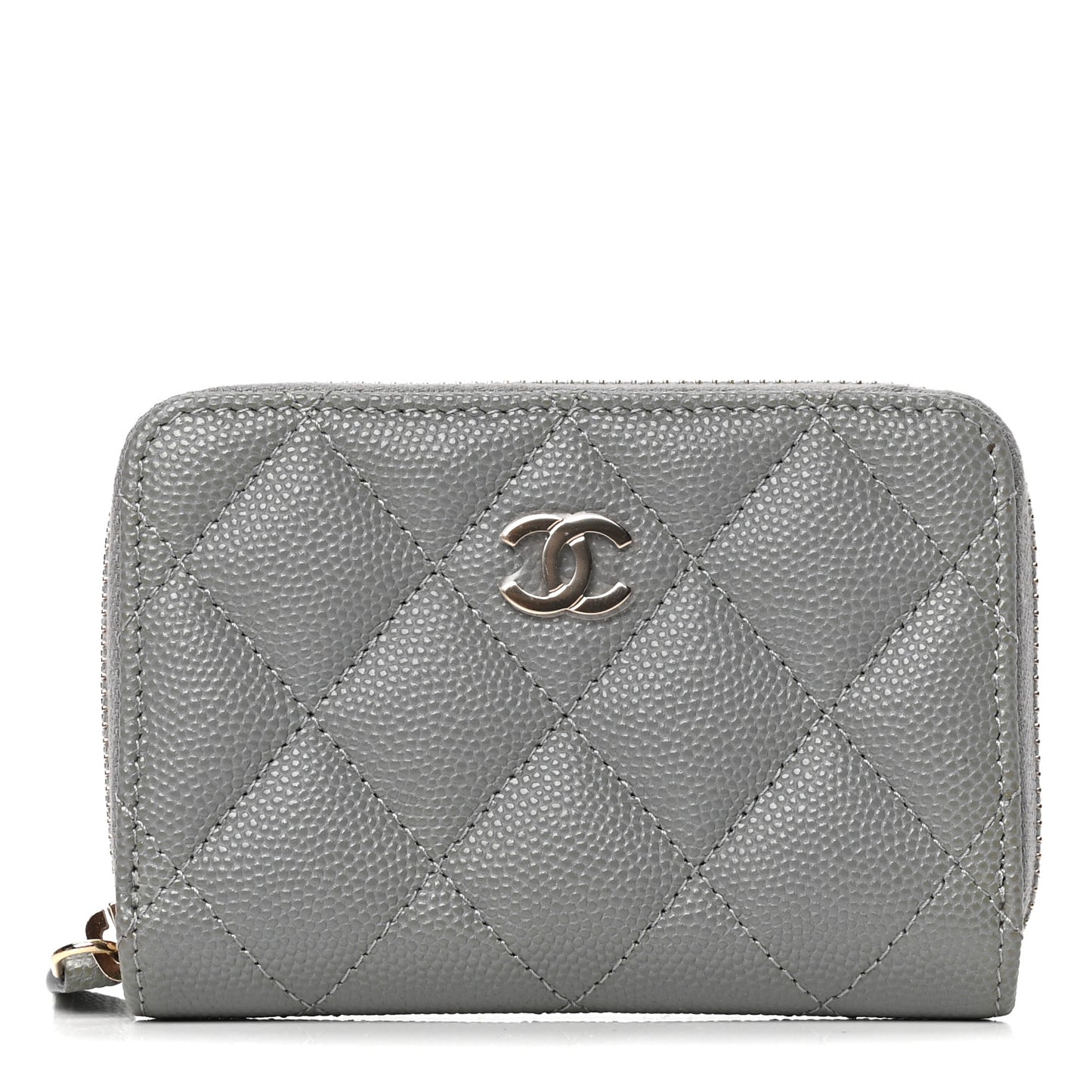 Caviar Quilted Zip Coin Purse Grey