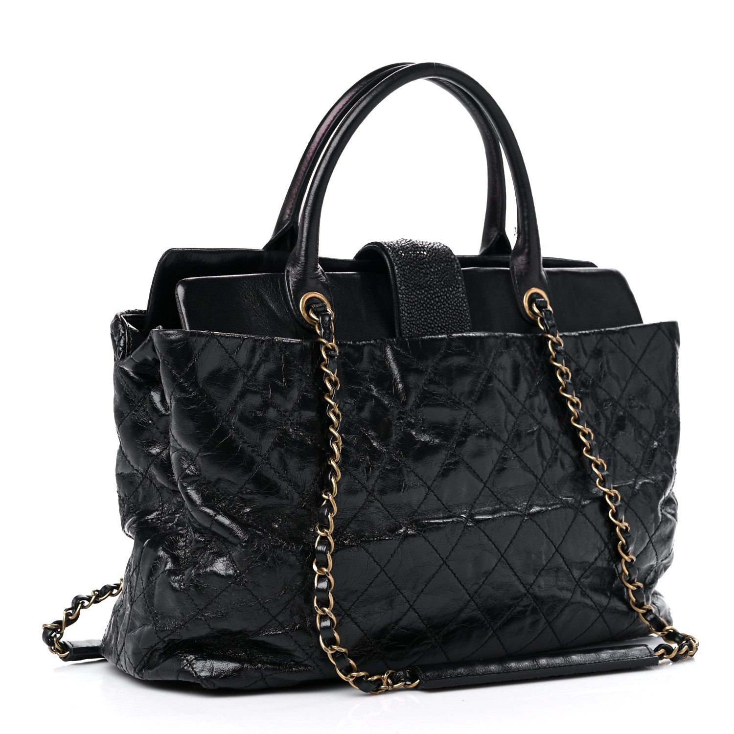 Chanel Glazed Calfskin Stingray Large Bindi CC Tote Black 3 of 14