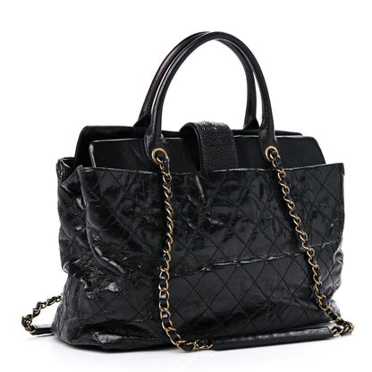 Chanel Glazed Calfskin Stingray Large Bindi CC Tote Black 3 of 14