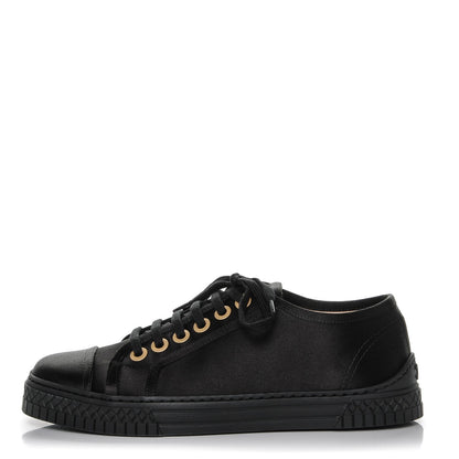 Chanel Satin Low Top CC Sneakers 37 Black 1 of 10