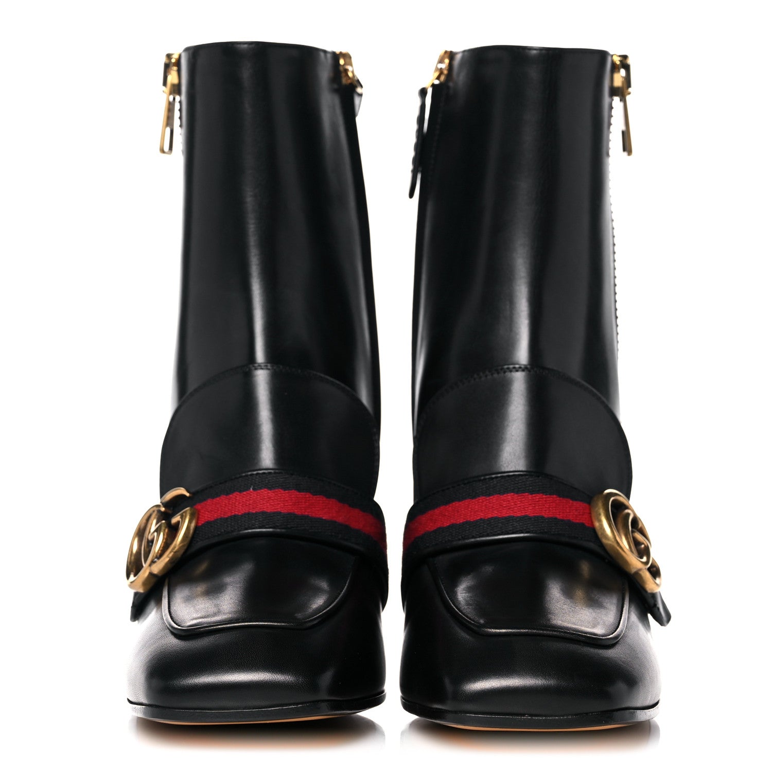 Gucci Betis Glamour Calfskin Web Pearl Embellished Peyton 75mm Ankle Boots 39 Black 2 of 11
