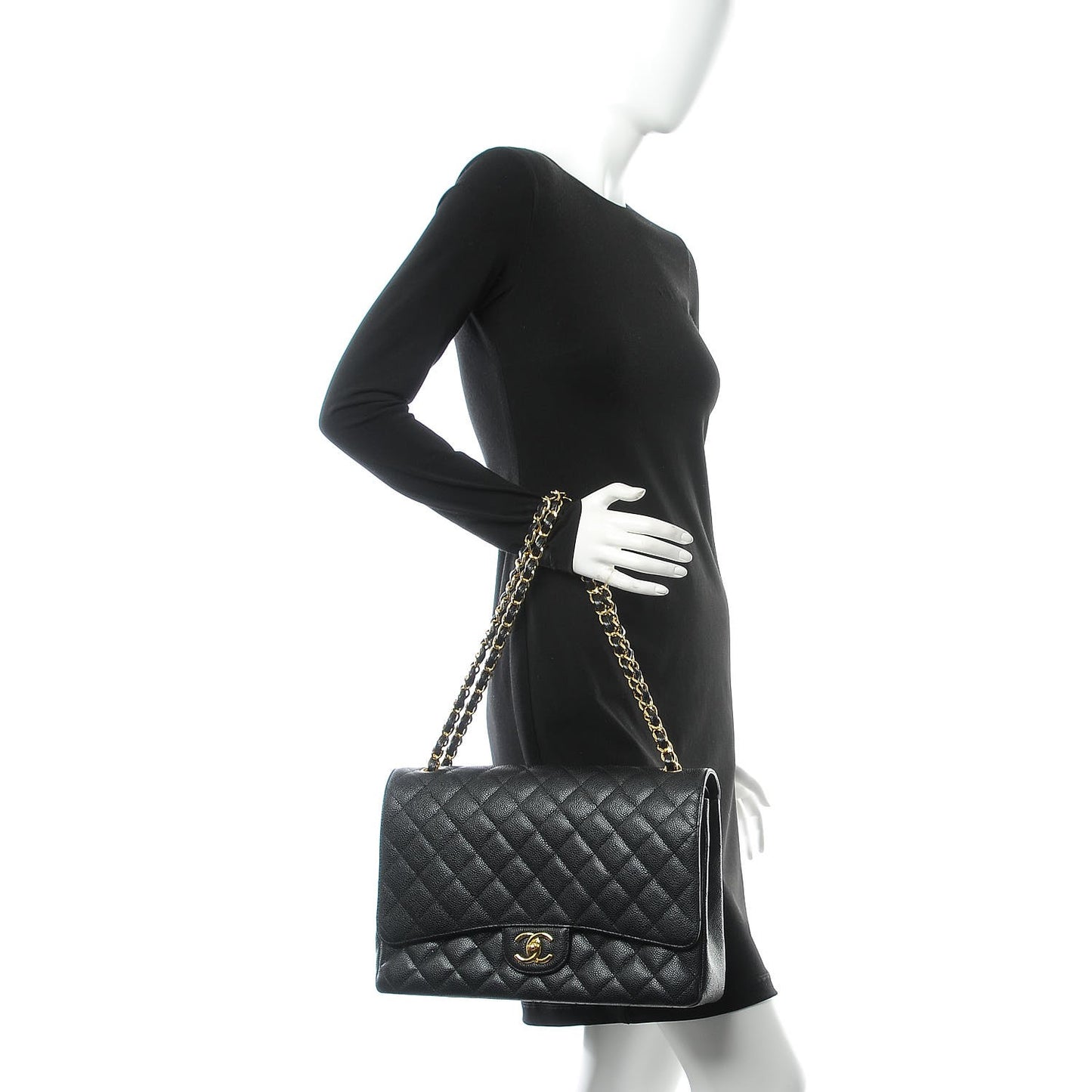 Caviar Quilted Maxi Double Flap Black