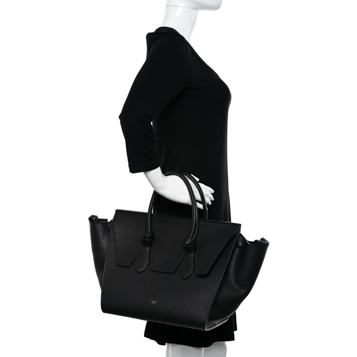 Crisped Calfskin Medium Tie Knot Tote Black