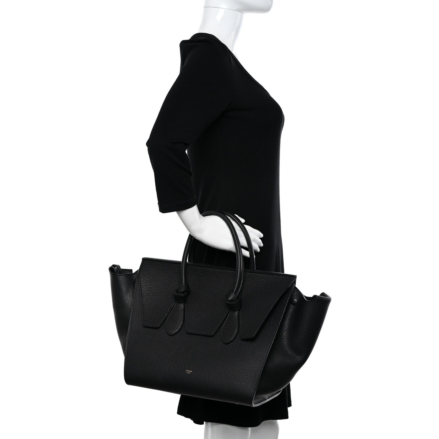 Celine Crisped Calfskin Medium Tie Knot Tote Black 2 of 11