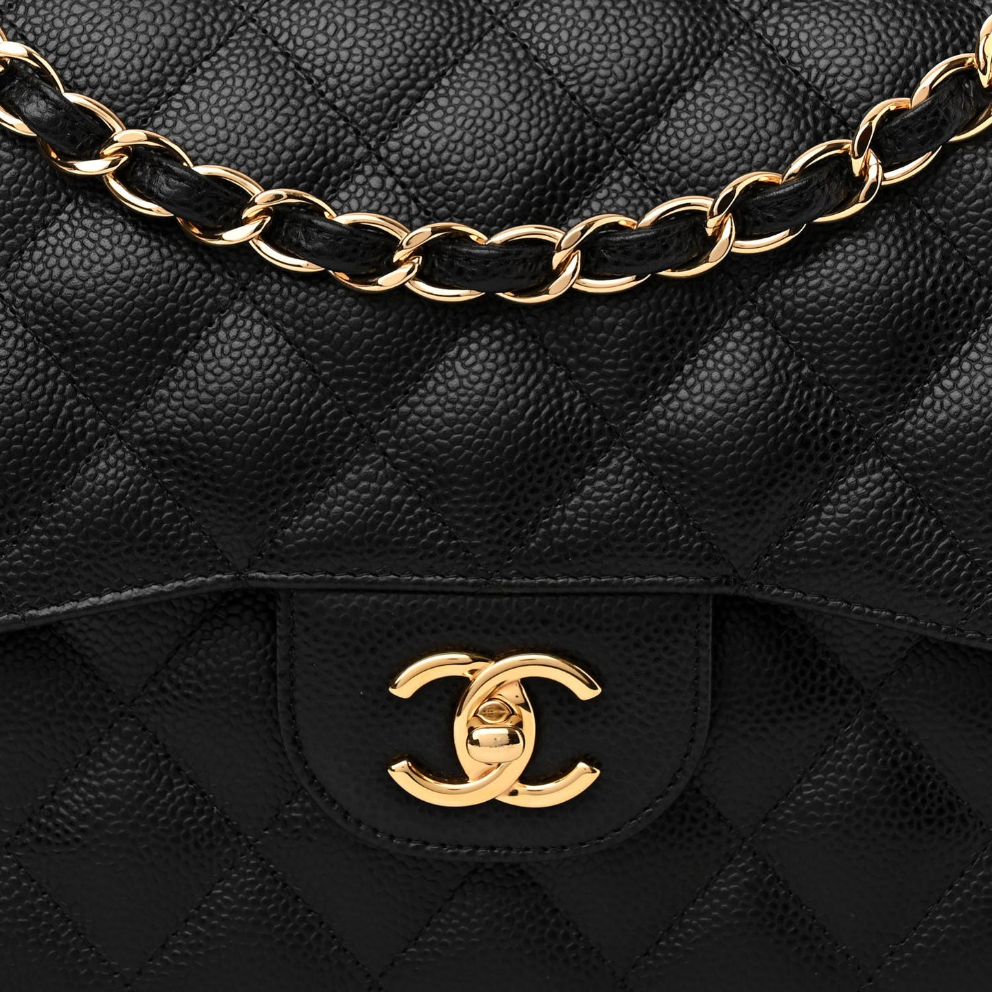 Caviar Quilted Jumbo Double Flap Black