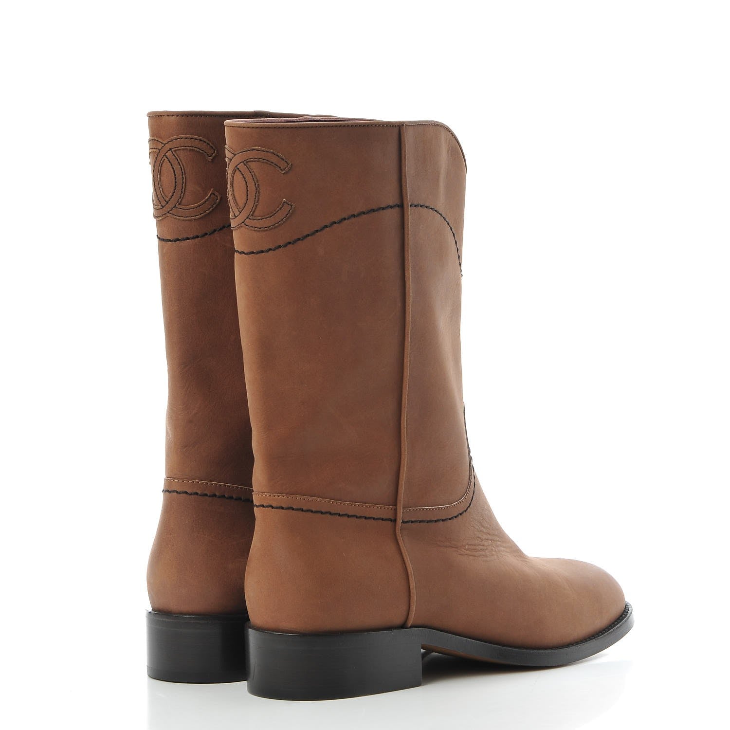 Chanel Nubuck CC Short Boots 37 Light Brown 4 of 8