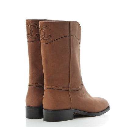 Chanel Nubuck CC Short Boots 37 Light Brown 4 of 8