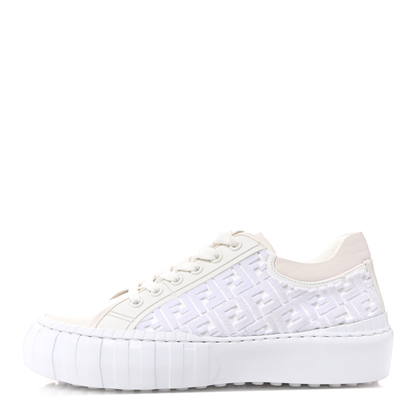 Velvet FF Calfskin Womens Fendi Force Low Top Sneakers 39.5 White