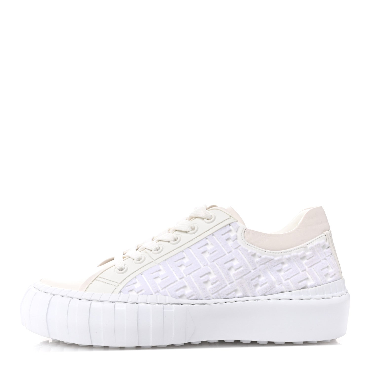 Fendi Velvet FF Calfskin Womens Fendi Force Low Top Sneakers 39.5 White 1 of 10