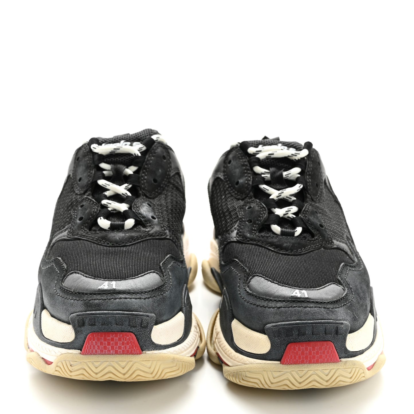 Fabric Mesh Washed Effect Womens Triple S Sneakers 41 Black Red