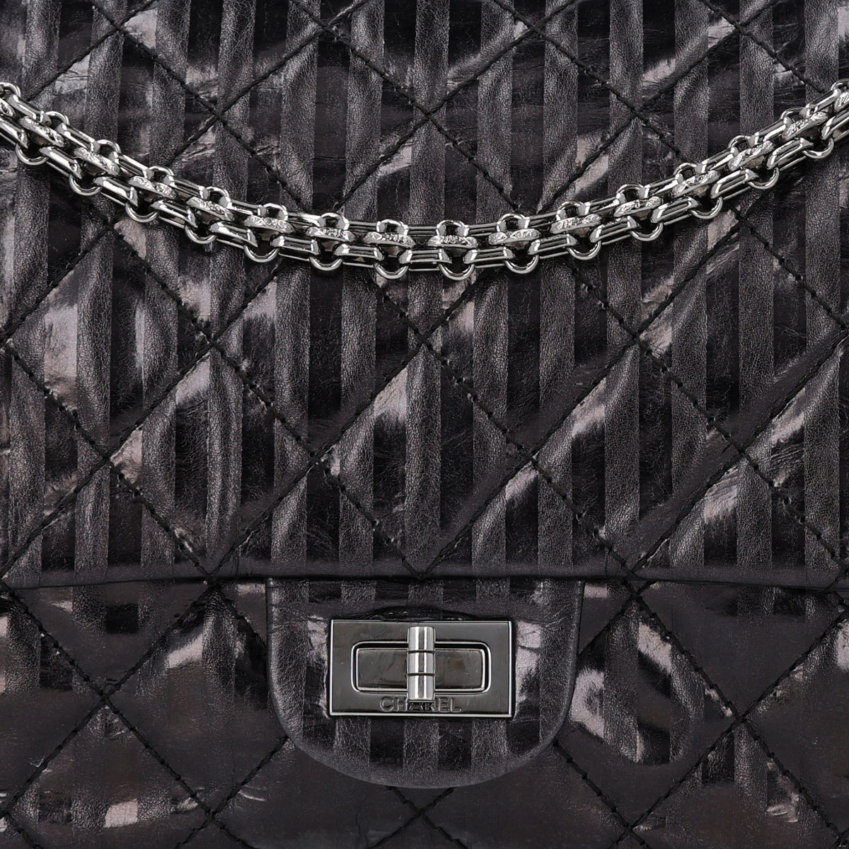 Metallic Calfskin Striped 2.55 Reissue 226 Flap Black