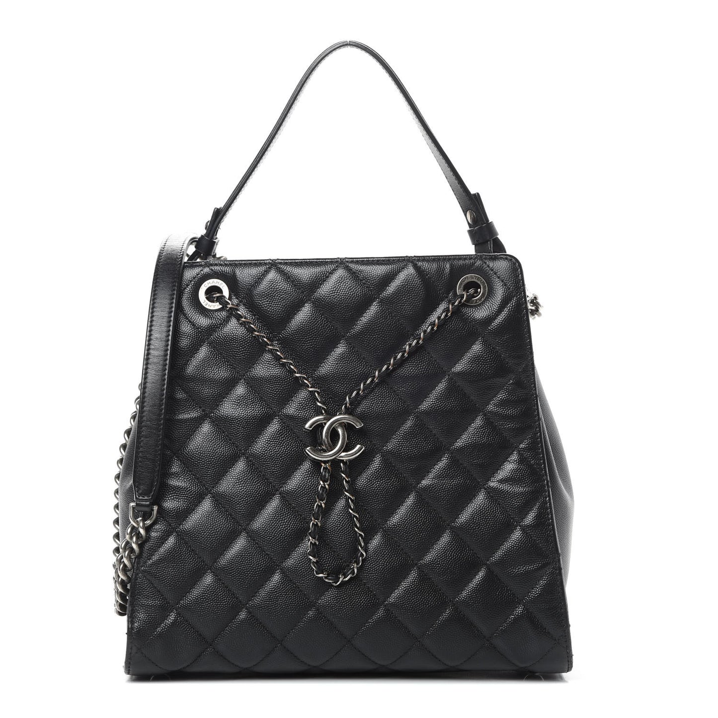 Caviar Quilted Medium CC Bucket Bag Black