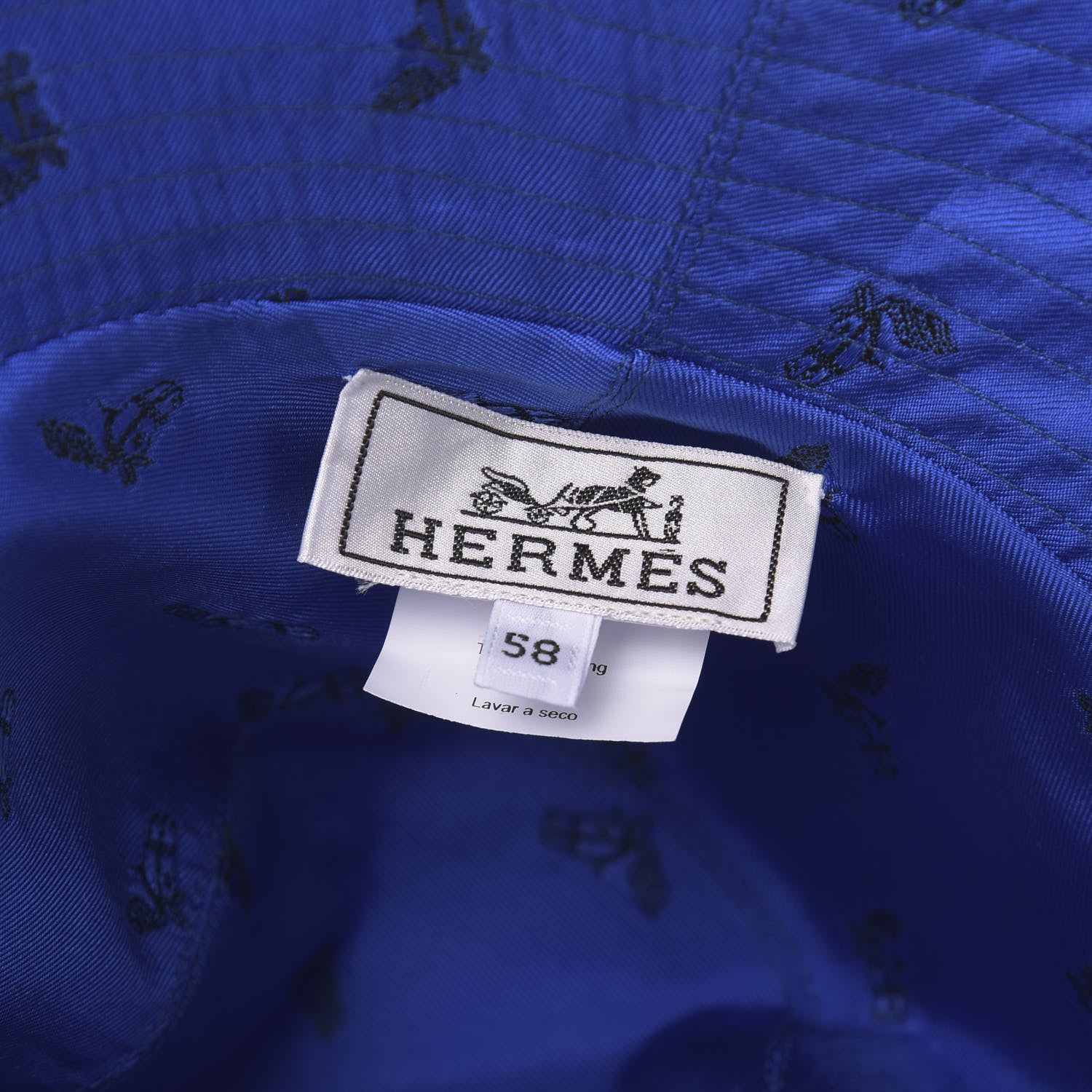 Hermes Silk Brides De Gala en Desordre Reverso Bucket Hat 58 Bleu Dur 5 of 5