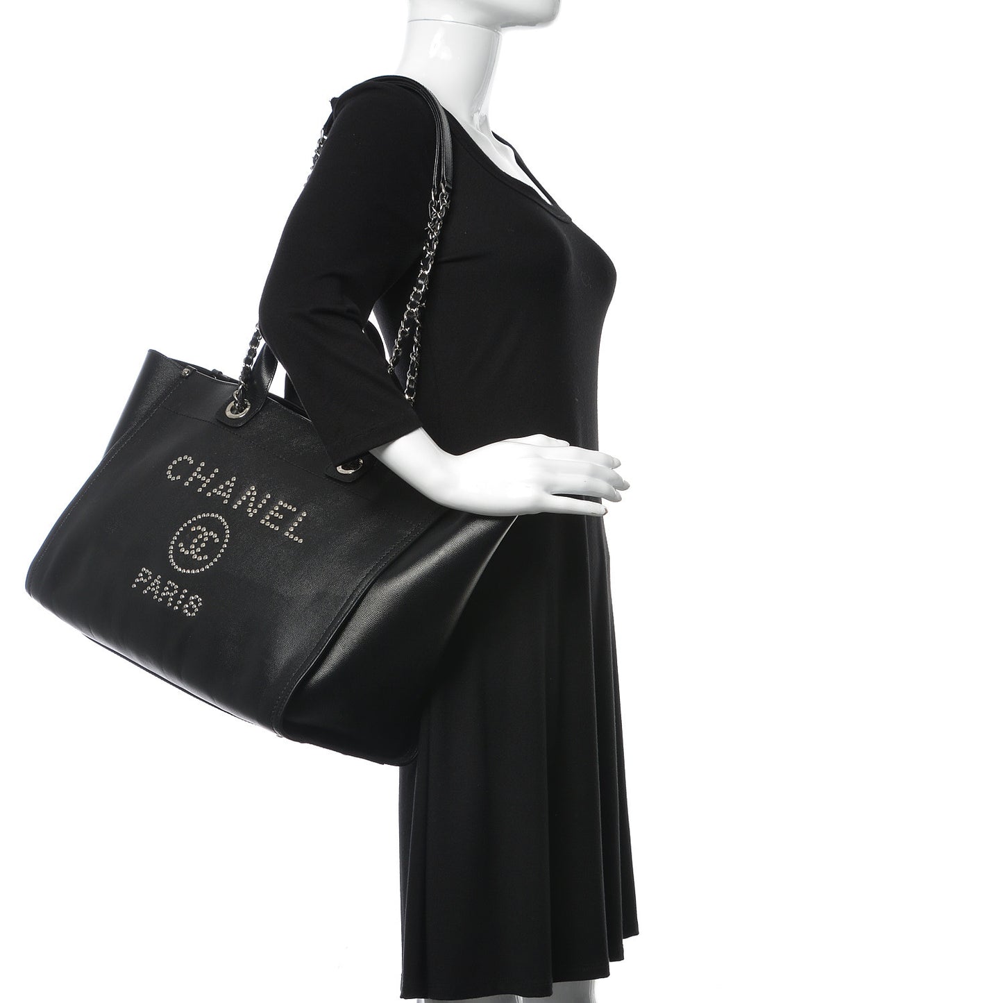 Caviar Medium Studded Deauville Tote Black