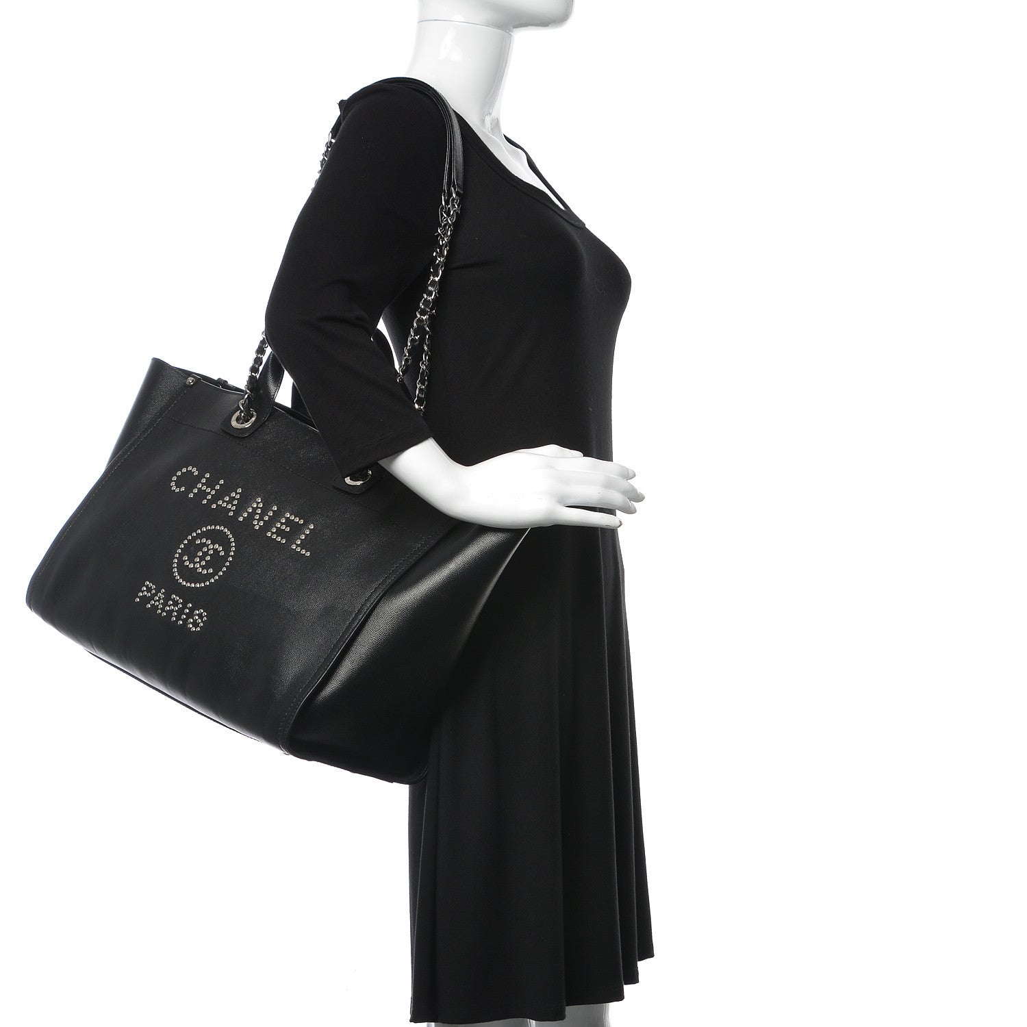 Chanel Caviar Medium Studded Deauville Tote Black 3 of 20