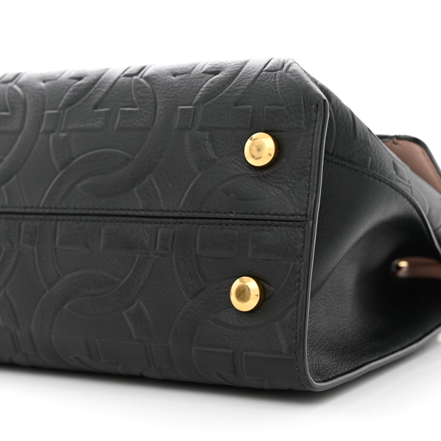 Salvatore Ferragamo Calfskin Gancini Embossed Trifolio Top Handle Bag Black 9 of 9