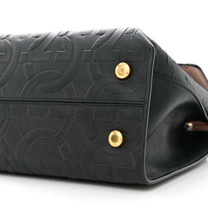 Salvatore Ferragamo Calfskin Gancini Embossed Trifolio Top Handle Bag Black 9 of 9