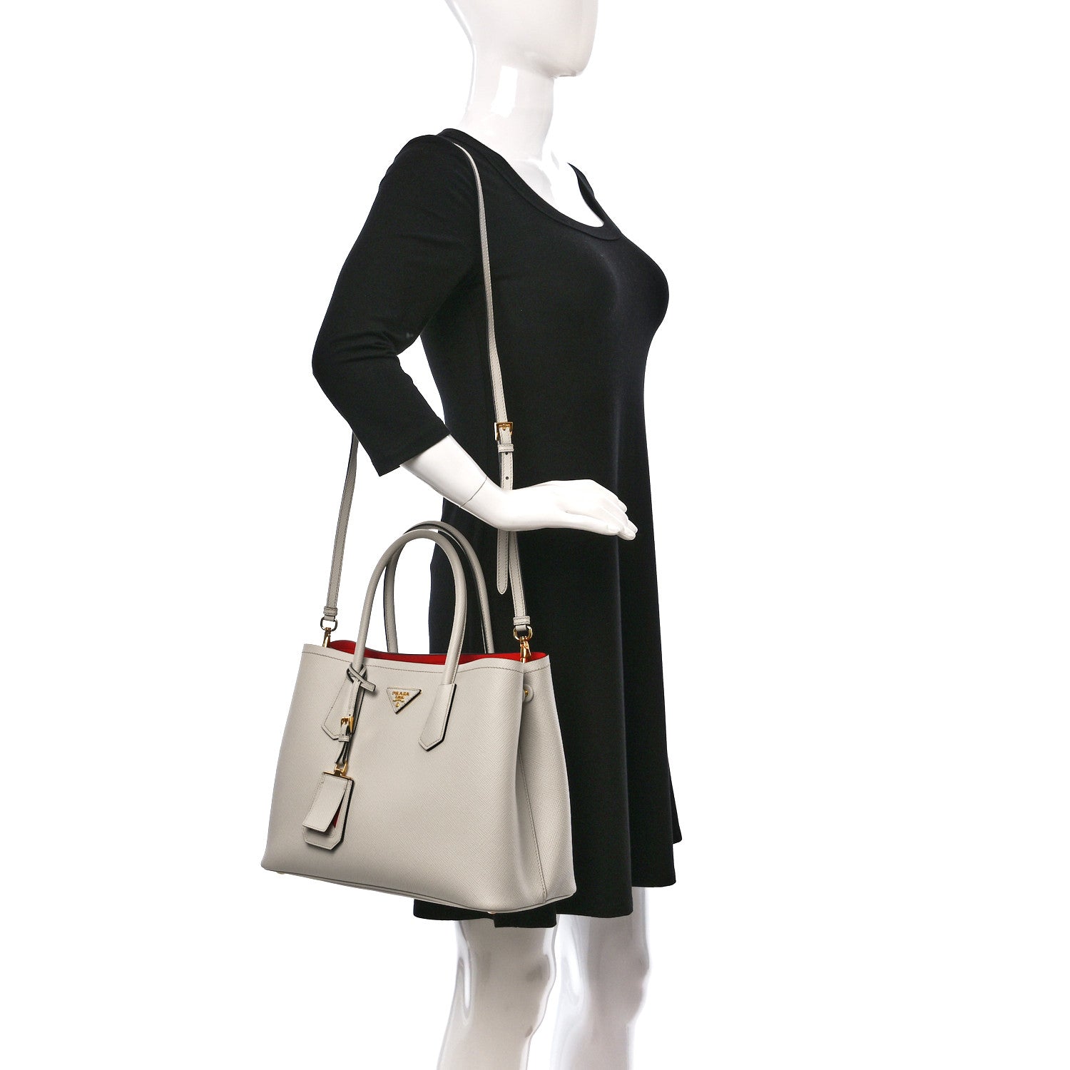 Prada Saffiano Cuir Medium Double Bag Talco Lacca 2 of 12