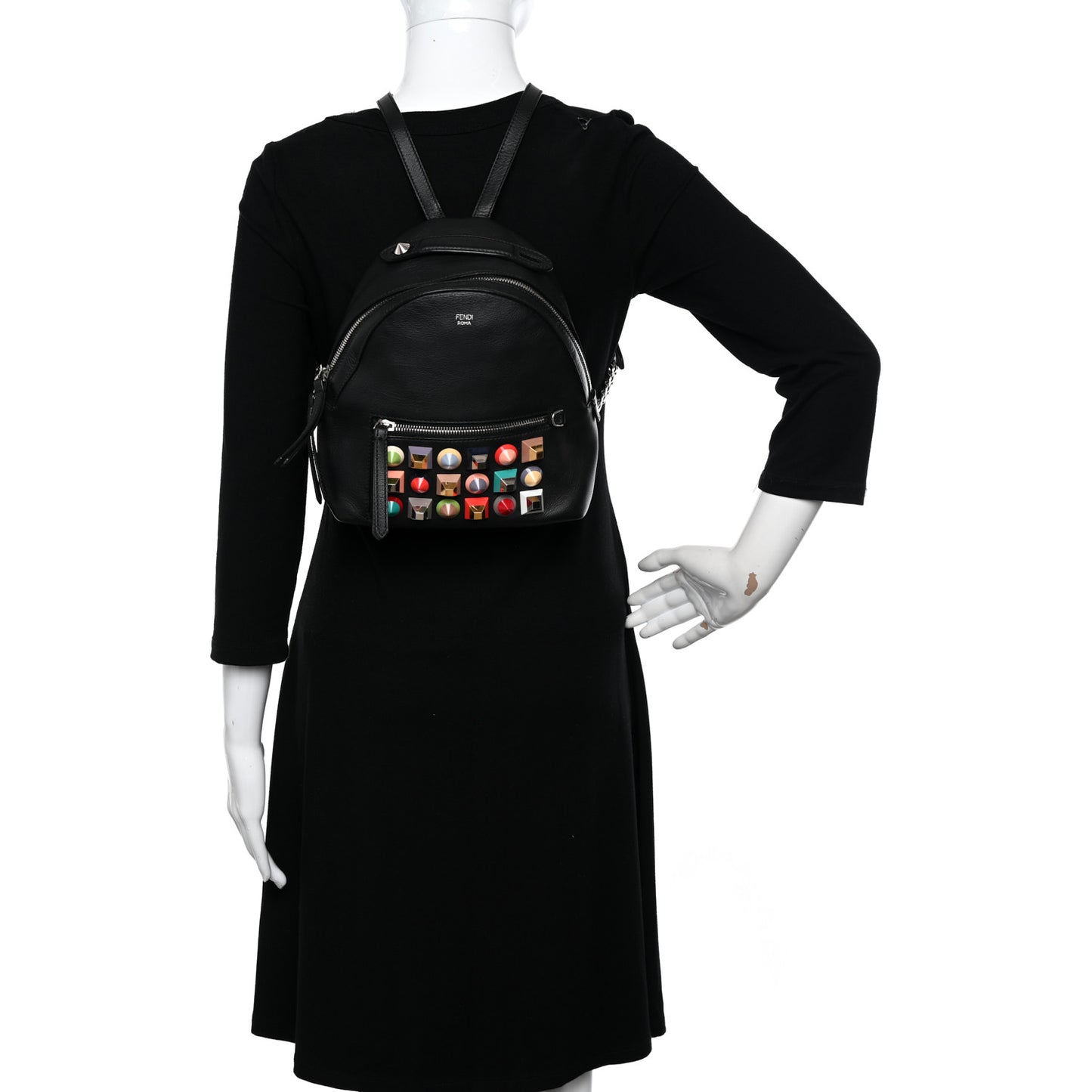 Vitello Dolce Studded Mini Backpack Black Multicolor