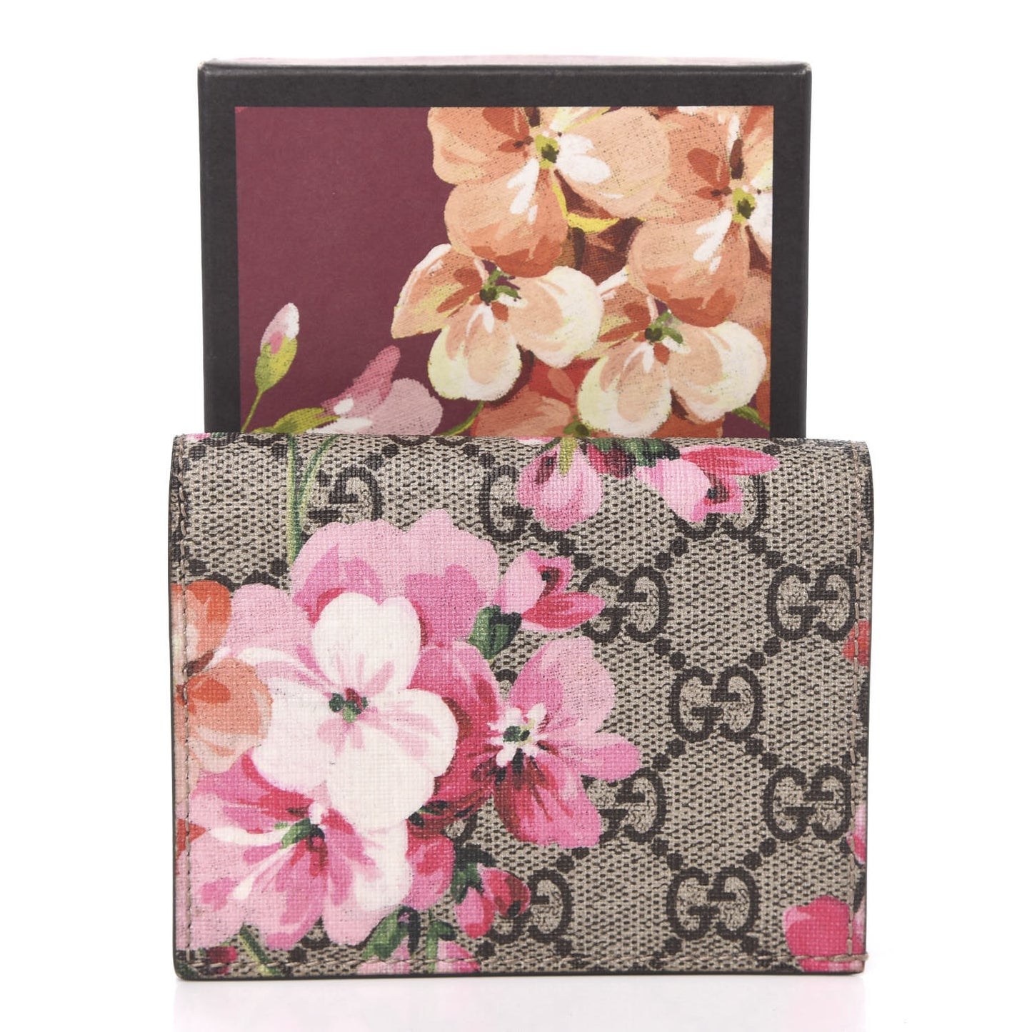 GG Supreme Monogram Blooms Card Case Beige Multicolor Dry Rose